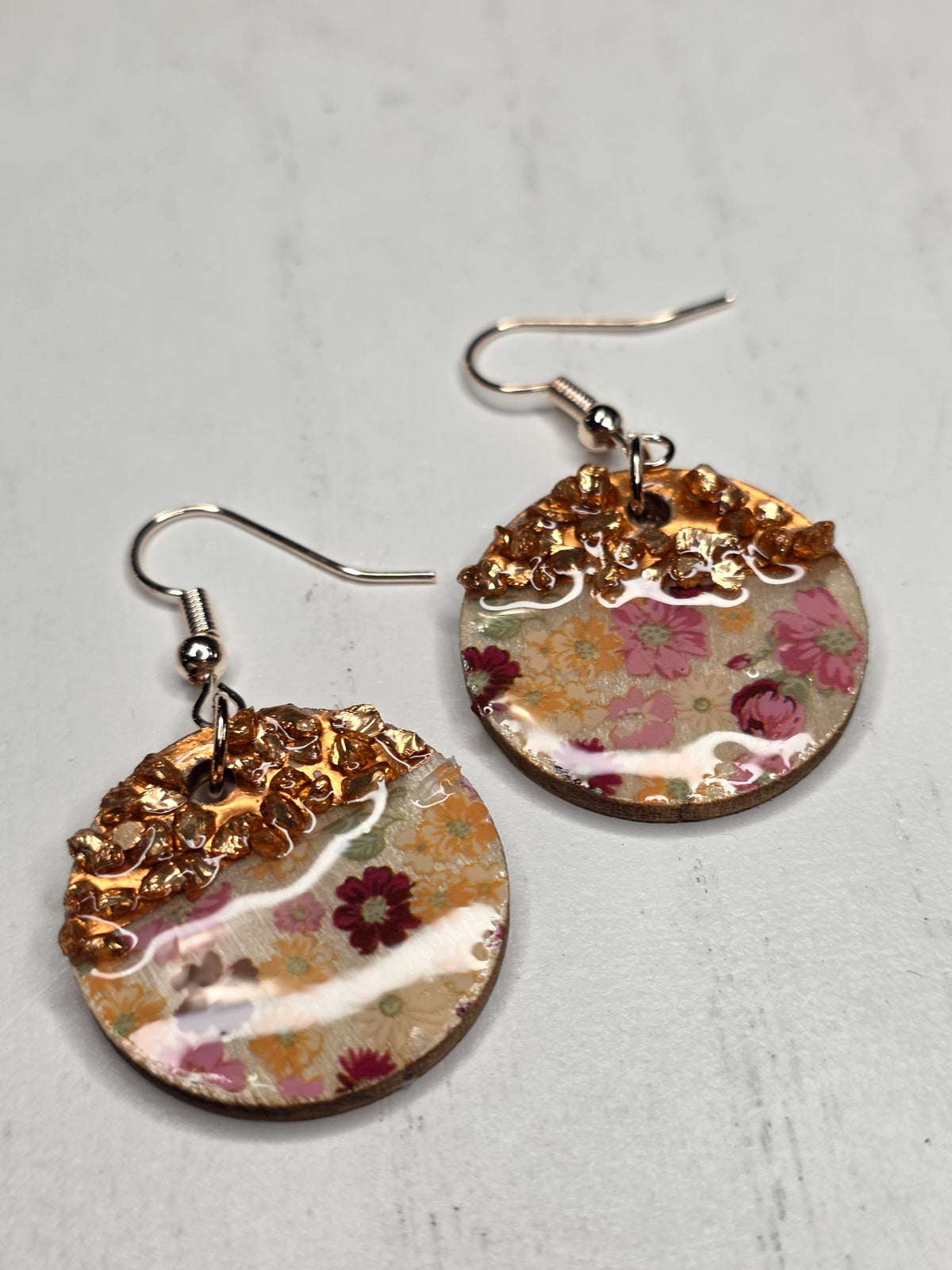 Gold Floral Resin Earrings