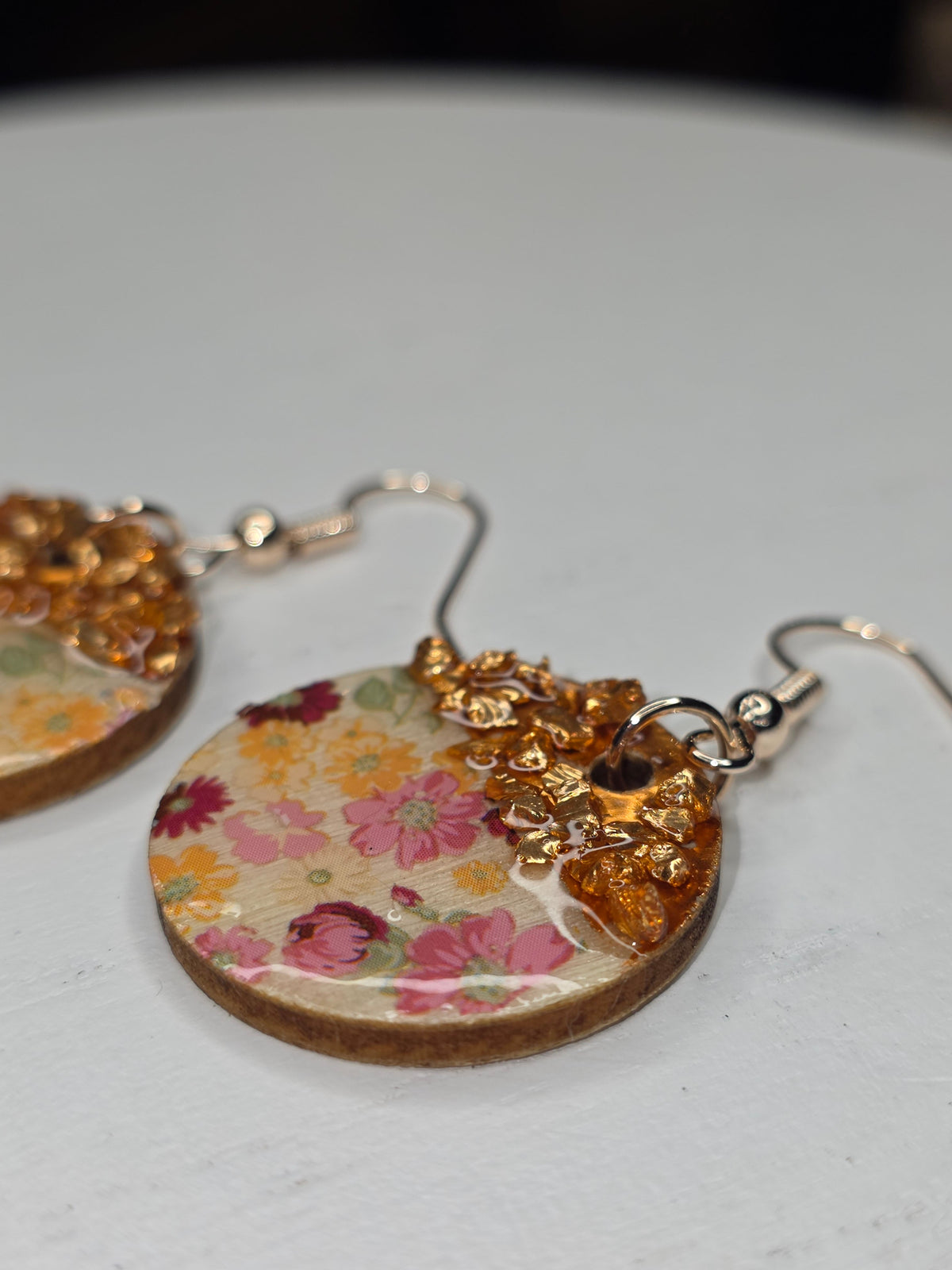 Gold Floral Resin Earrings