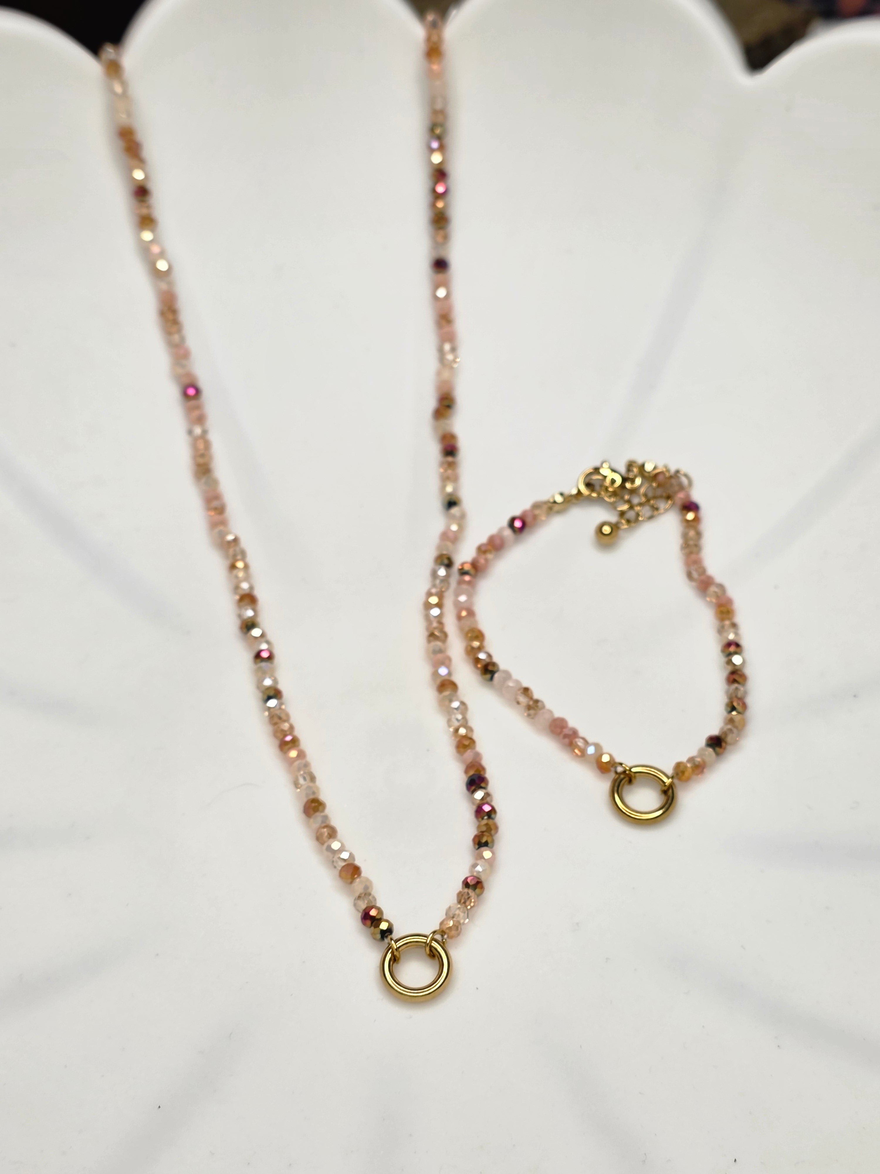 Brown Beaded Matching Charm Necklace and Bracelet Set
