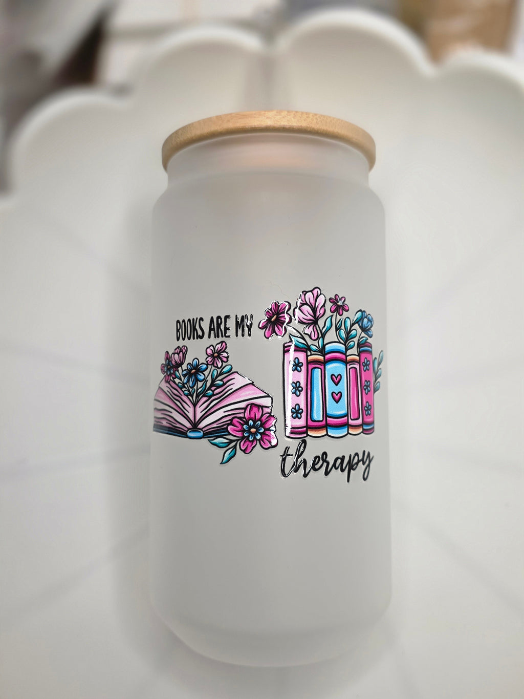 Books Are My Therapy Glass Can Cup