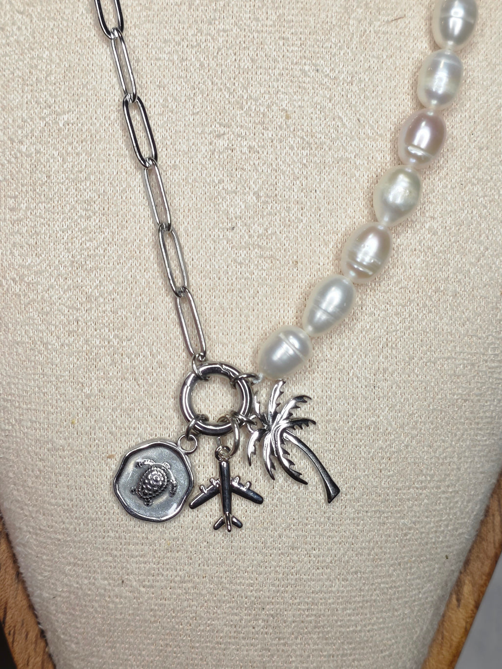 Pearl & Paperclip Chain Wanderlust Charm Necklace
