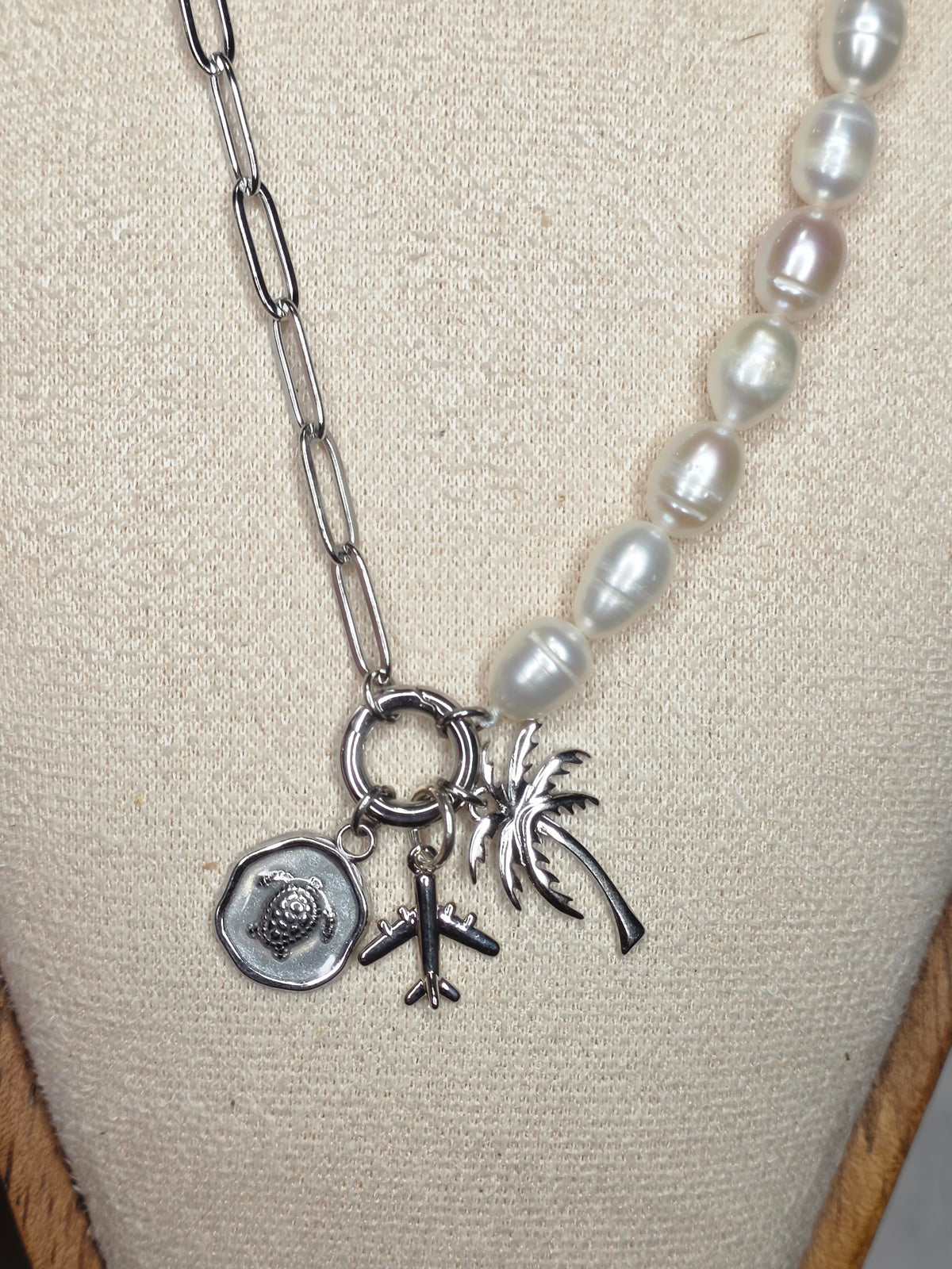 Pearl & Paperclip Chain Wanderlust Charm Necklace
