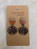 Wood Resin & Bronze Crushed Glass Drop Earrings