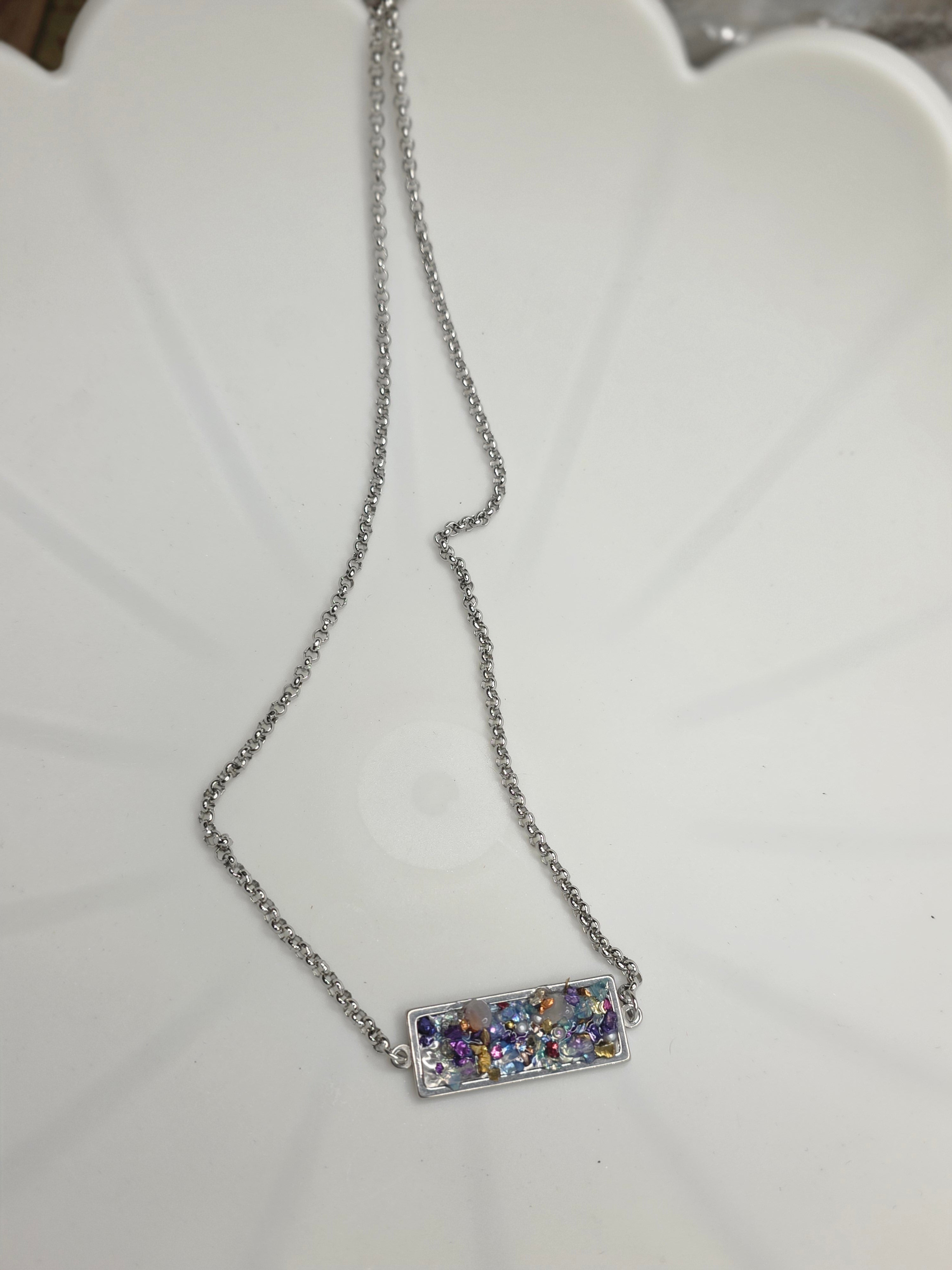 Confetti Resin Bar Necklace