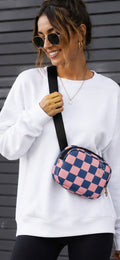 Pink & Blue Checkered Charm Crossbody Bag