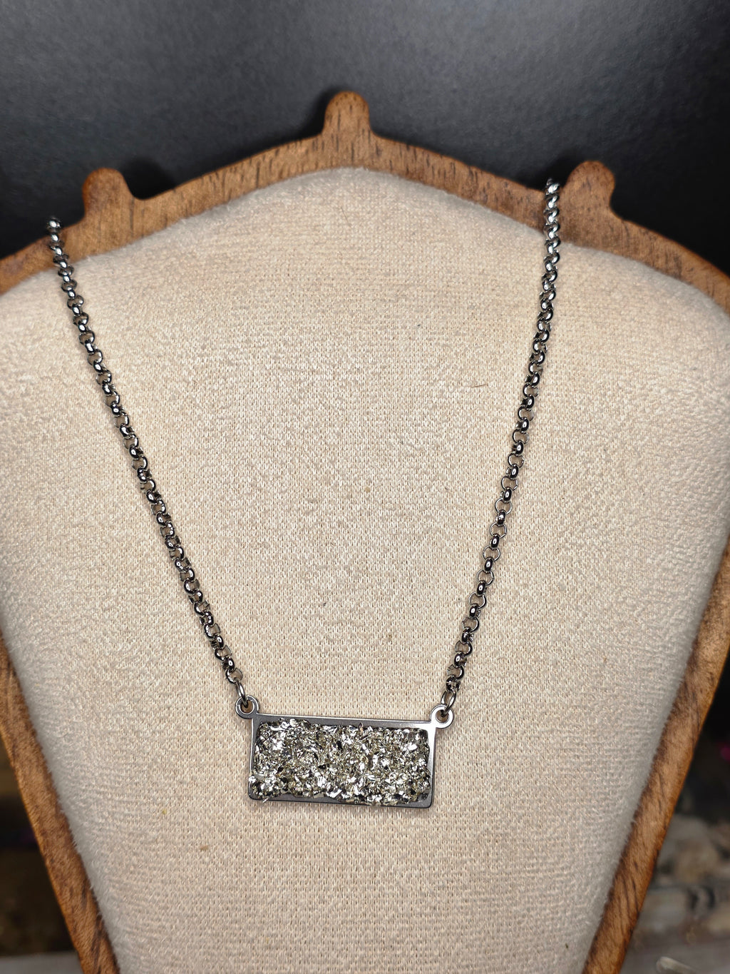 Silver Druzy Bar Pendant Necklace