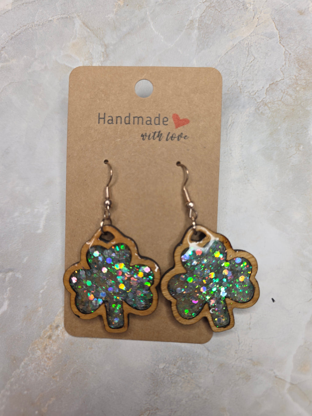 Shamrock Earrings - Holographic Resin & Wood