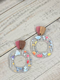 Floral Acrylic & Wood Hoop Earrings