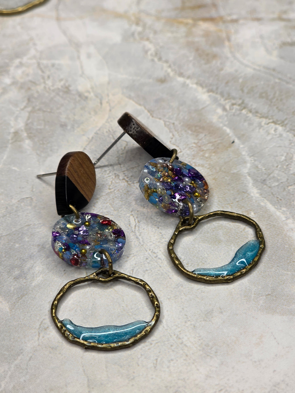 Galaxy Confetti Resin & Wood Drop Earrings