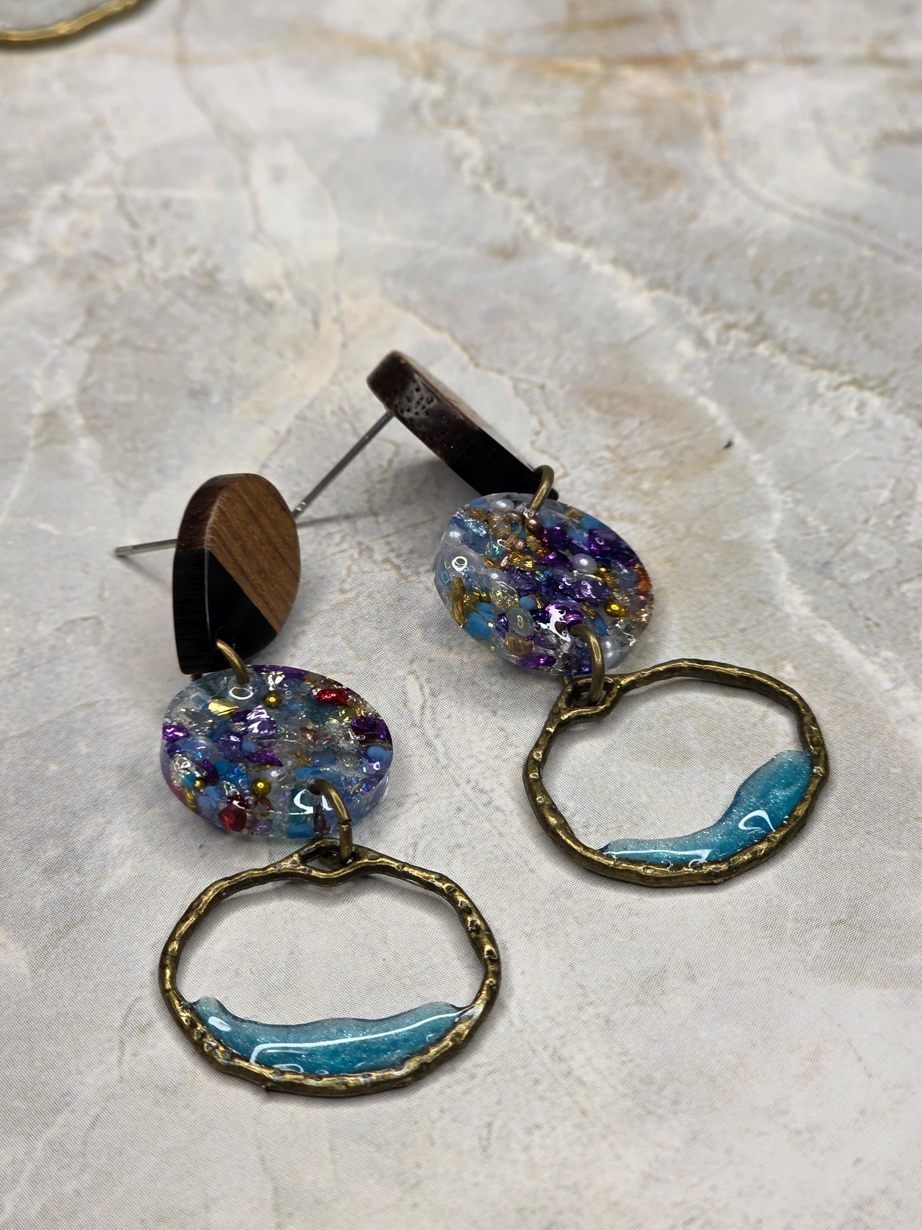 Galaxy Confetti Resin & Wood Drop Earrings