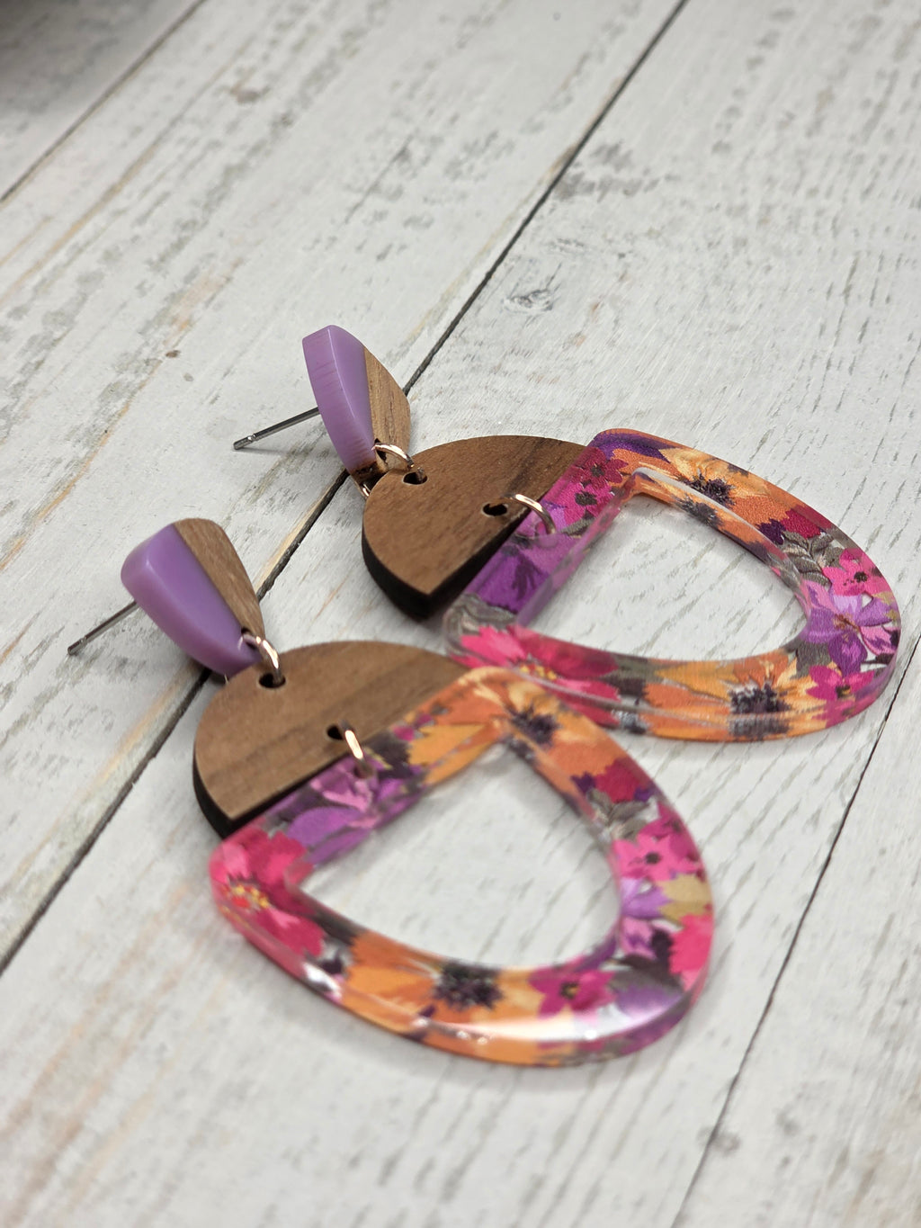 Wildflower Acrylic & Wood Dangle Earrings