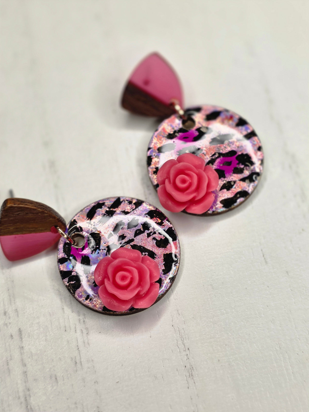 Leopard Rose Drop Earrings