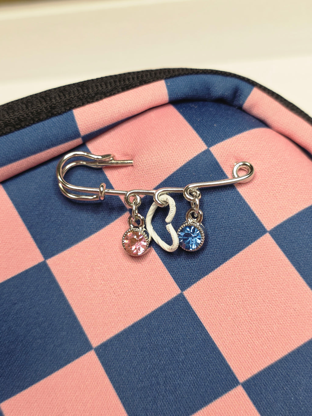Pink & Blue Checkered Charm Crossbody Bag