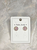 Iridescent Pink/Silver Druzy Stud Earrings