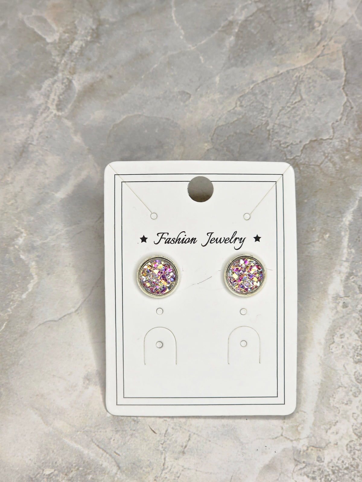 Iridescent Pink/Silver Druzy Stud Earrings