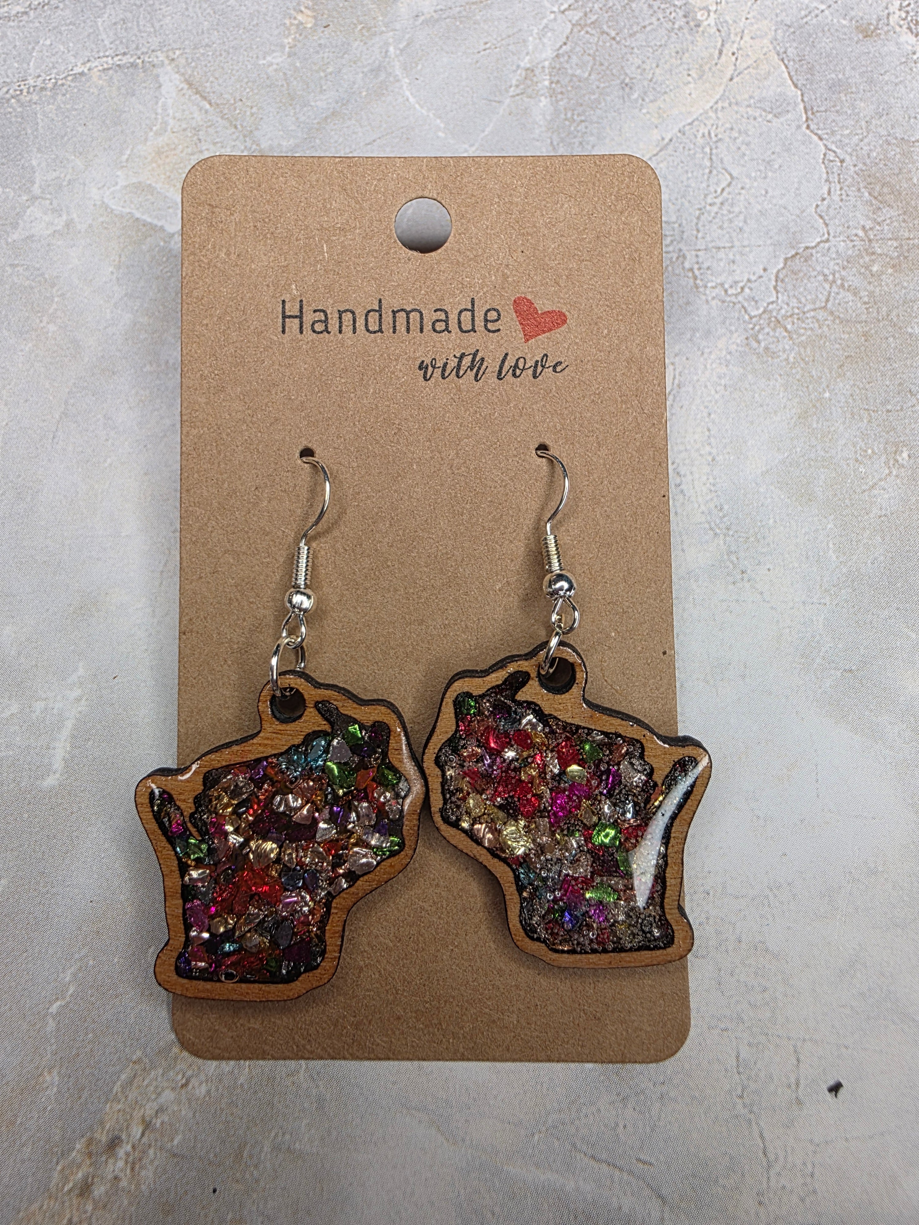 Wisconsin Resin Earrings - Wood Frame