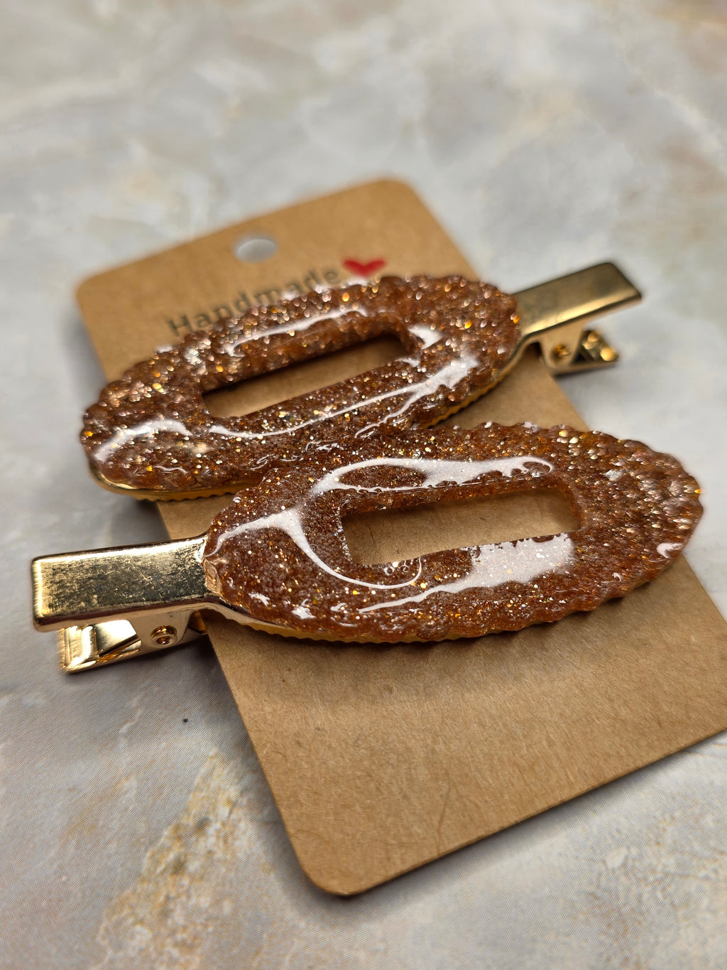 Handmade Resin Hair Clip – Orange Glitter