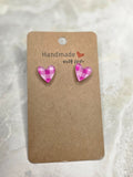 Pink Buffalo Plaid Heart Stud Earrings