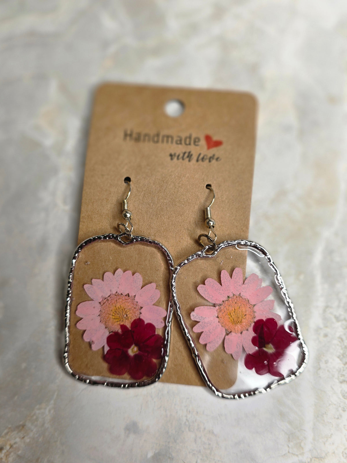 Pressed Flower Resin Dangle Earrings
