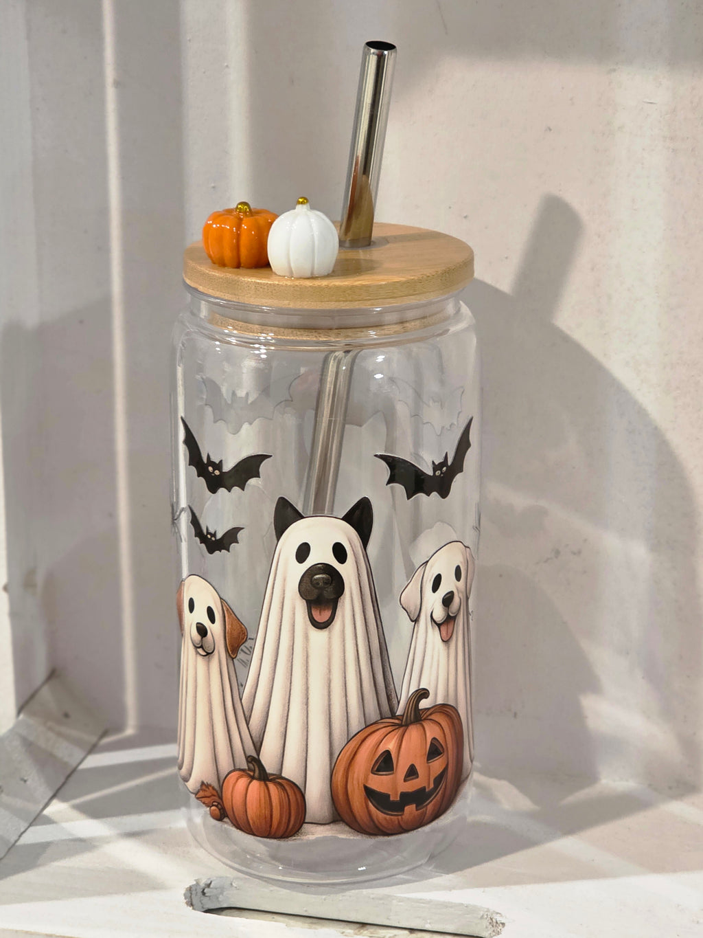 16 oz Ghost Dogs & Pumpkin Acrylic Tumbler