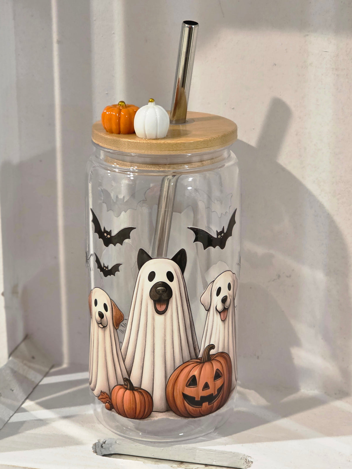 16 oz Ghost Dogs & Pumpkin Acrylic Tumbler