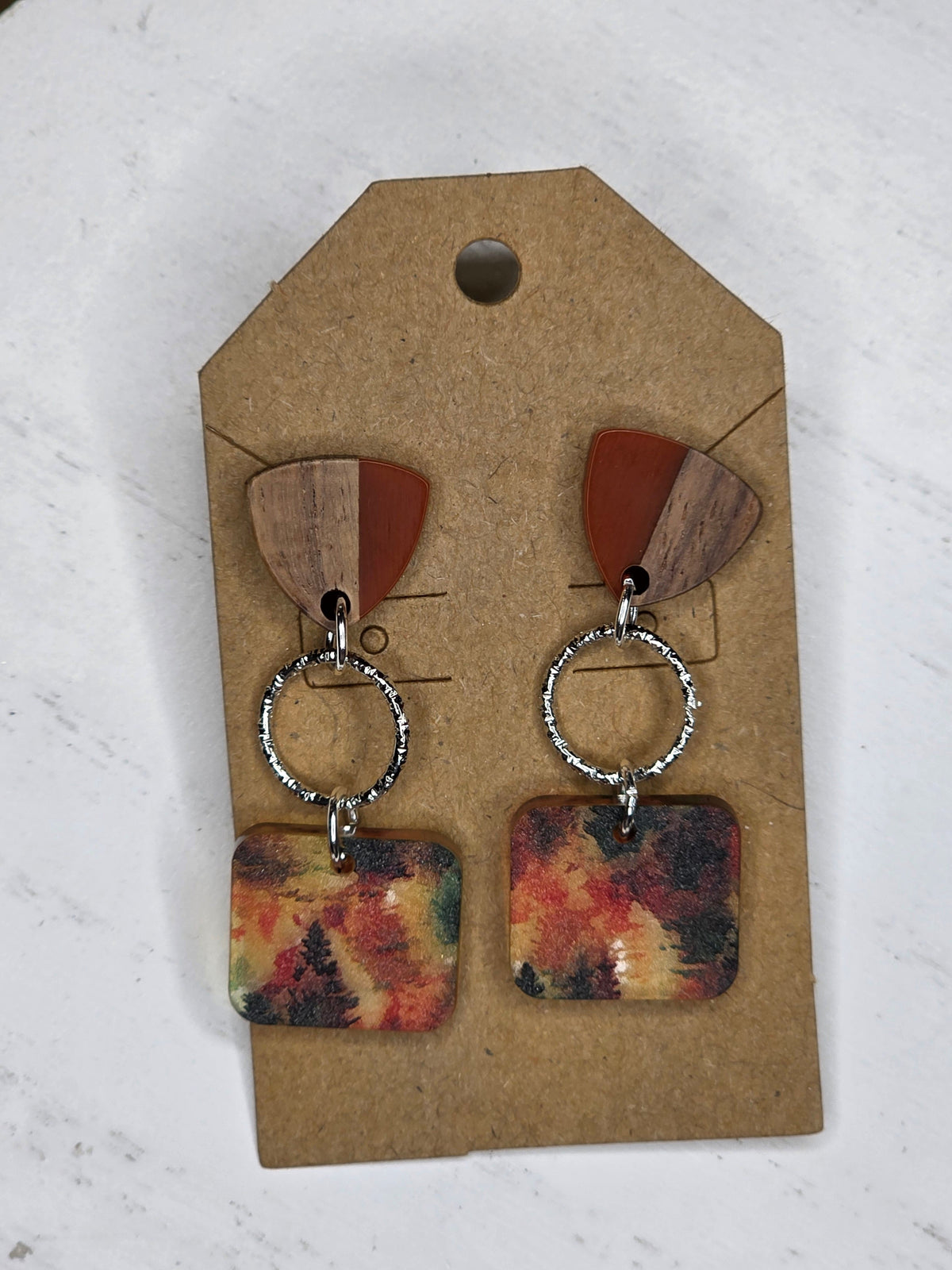Autumn Forest Wood & Resin Dangle Earrings
