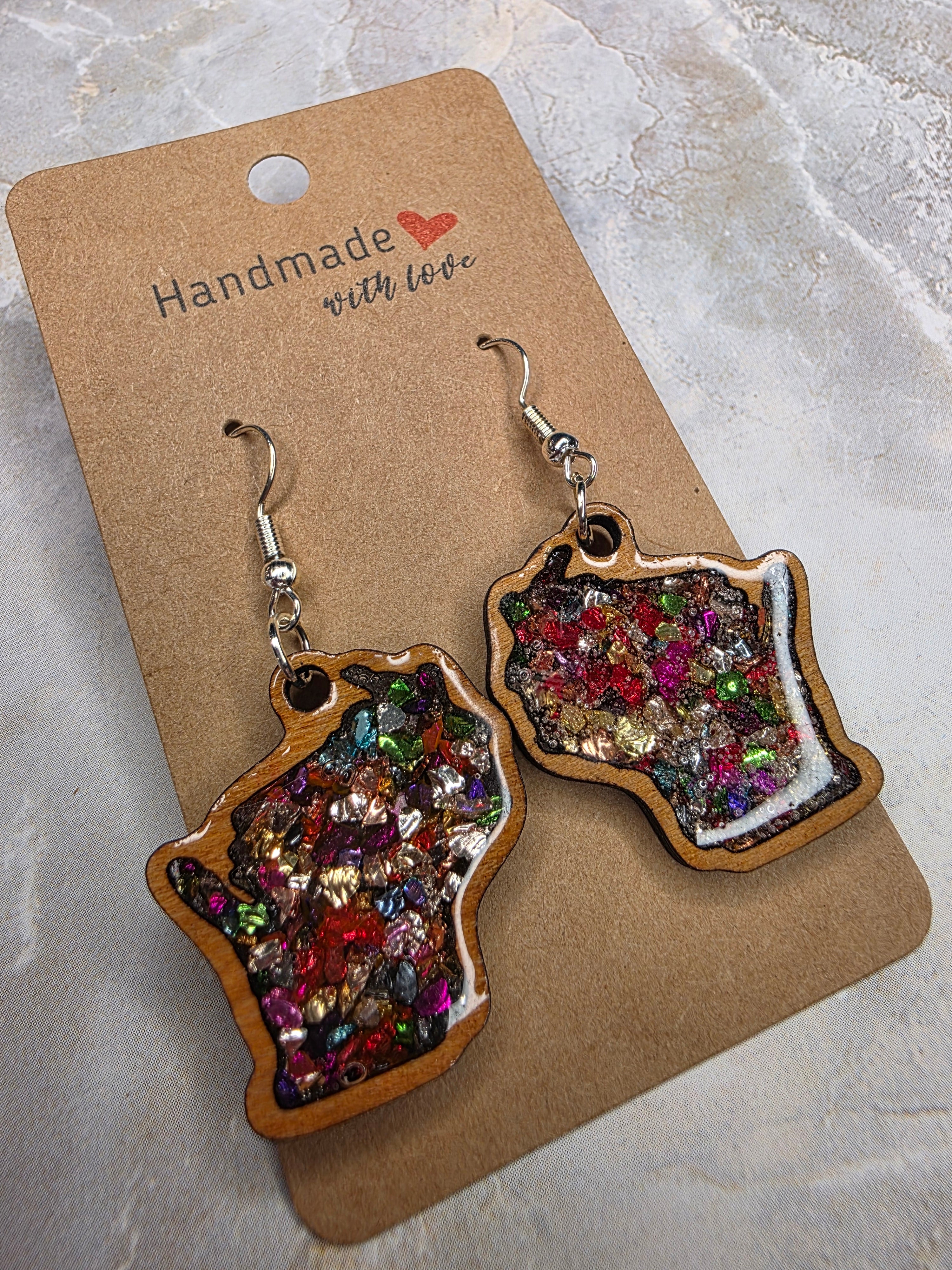 Wisconsin Resin Earrings - Wood Frame