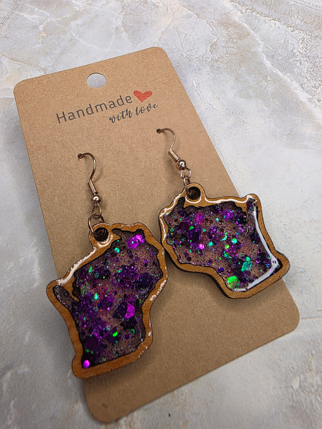 Wisconsin Resin Earrings - Wood Frame