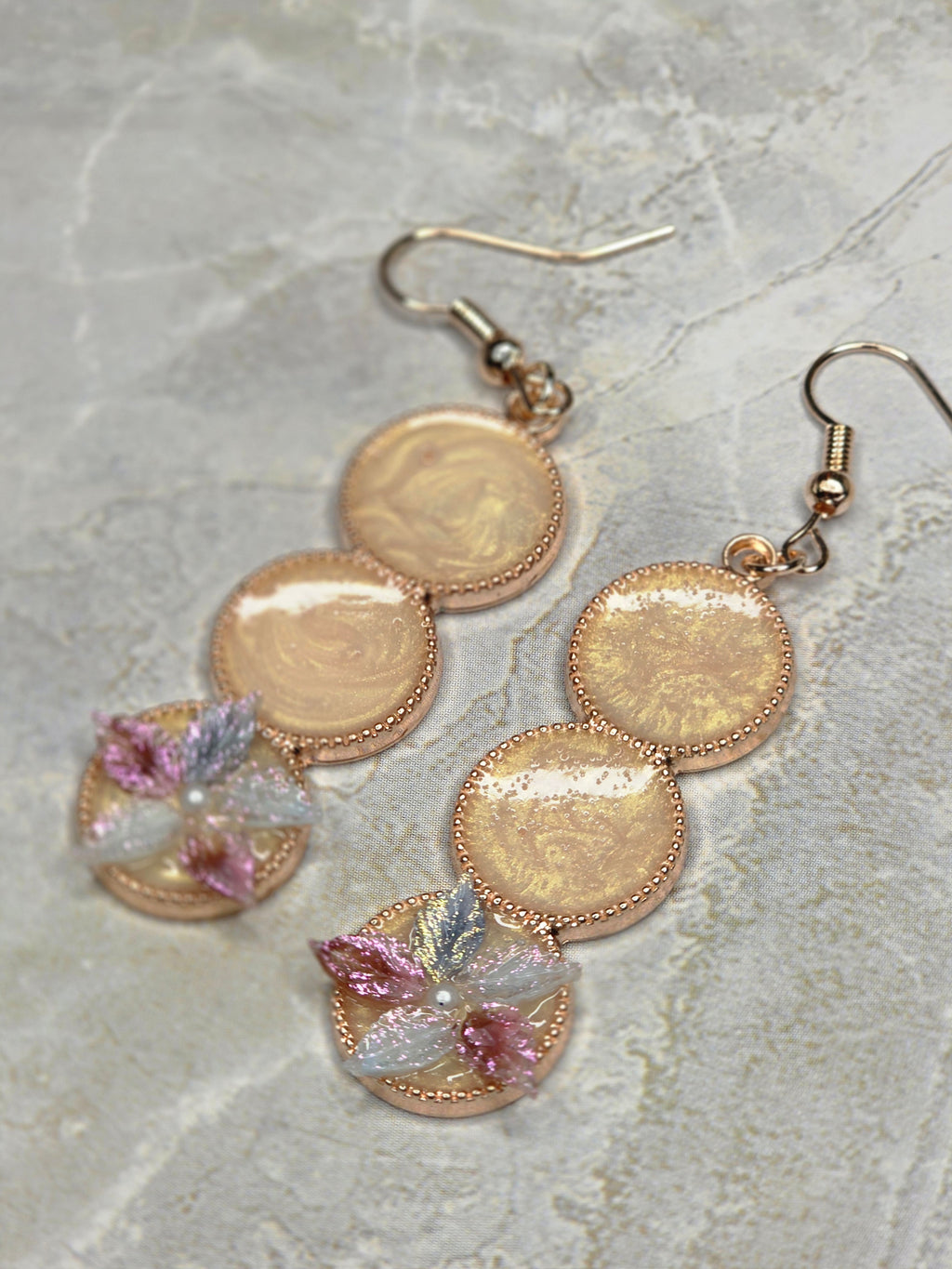 Rose Gold Floral Triple Drop Earrings