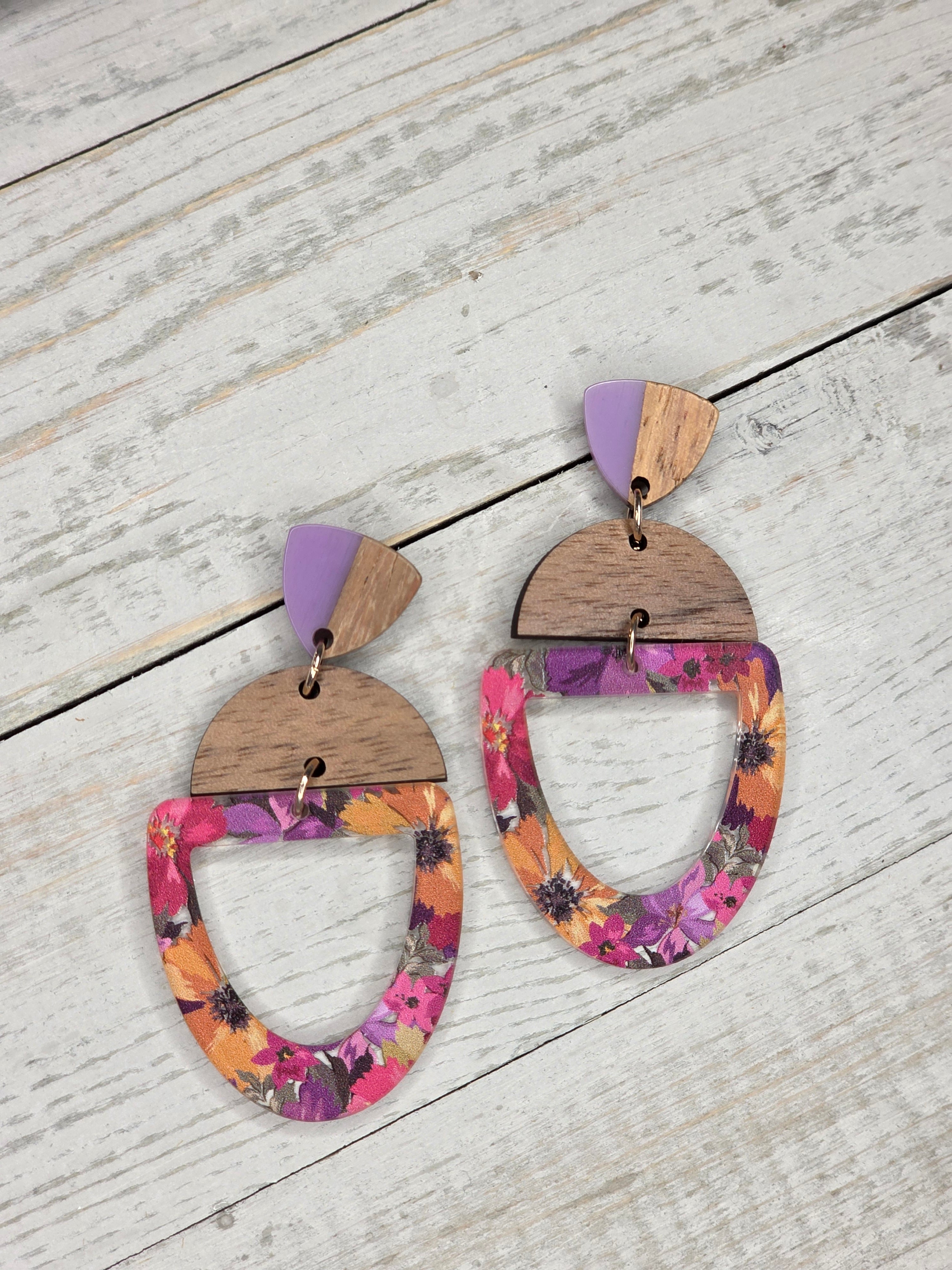 Wildflower Acrylic & Wood Dangle Earrings