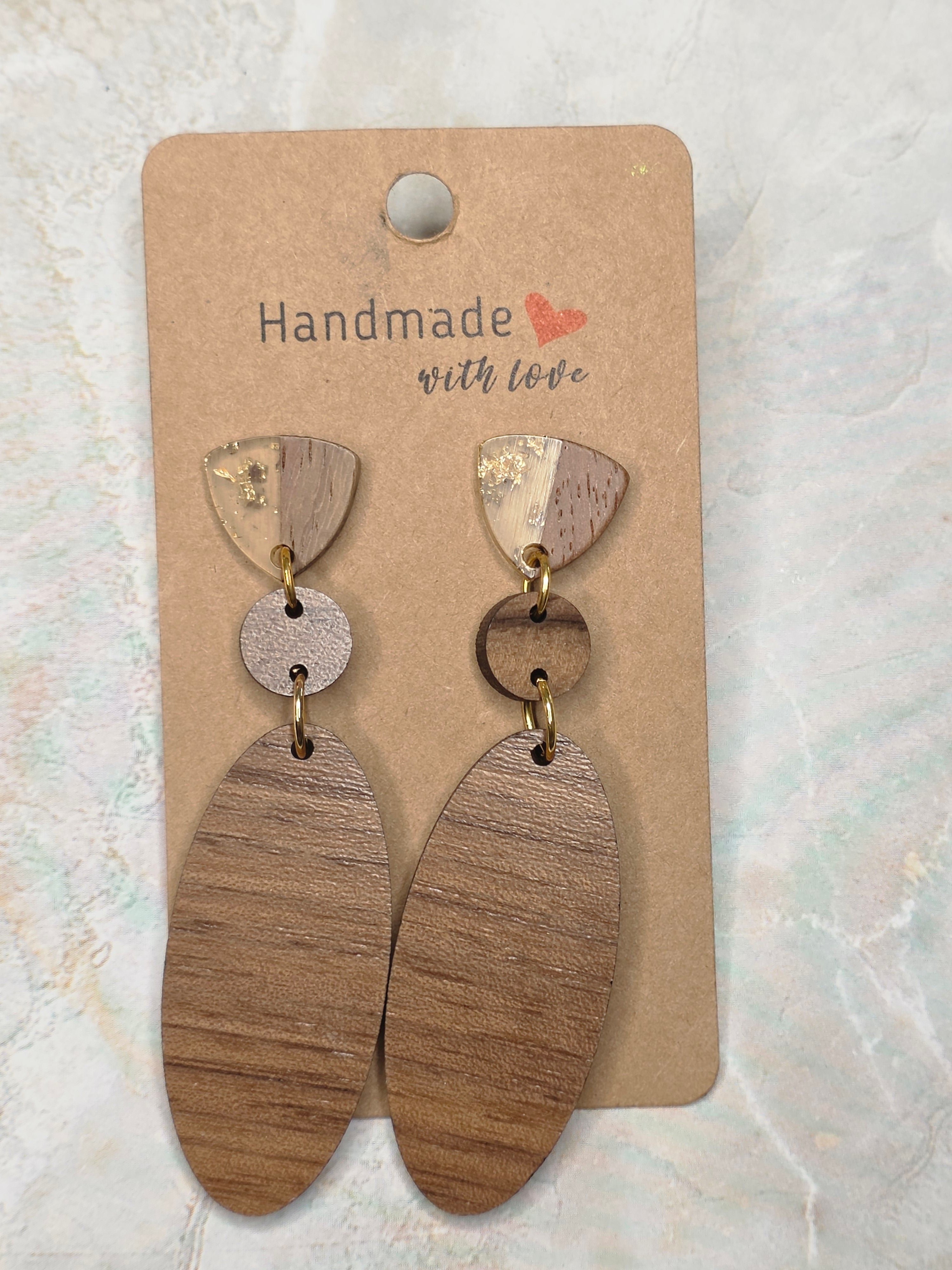 Resin & Wood Geo Dangle Earrings