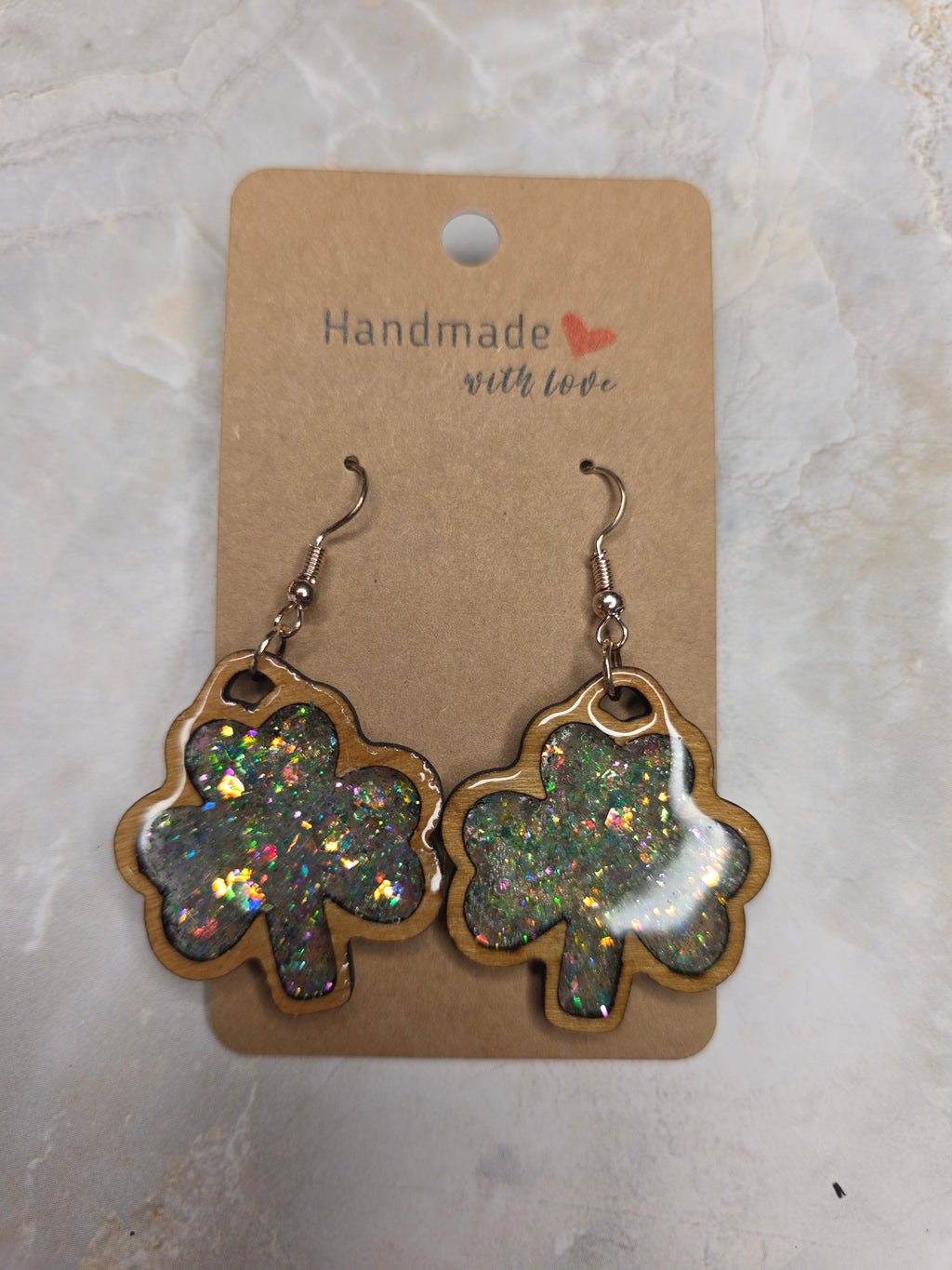 Shamrock Earrings - Holographic Resin & Wood