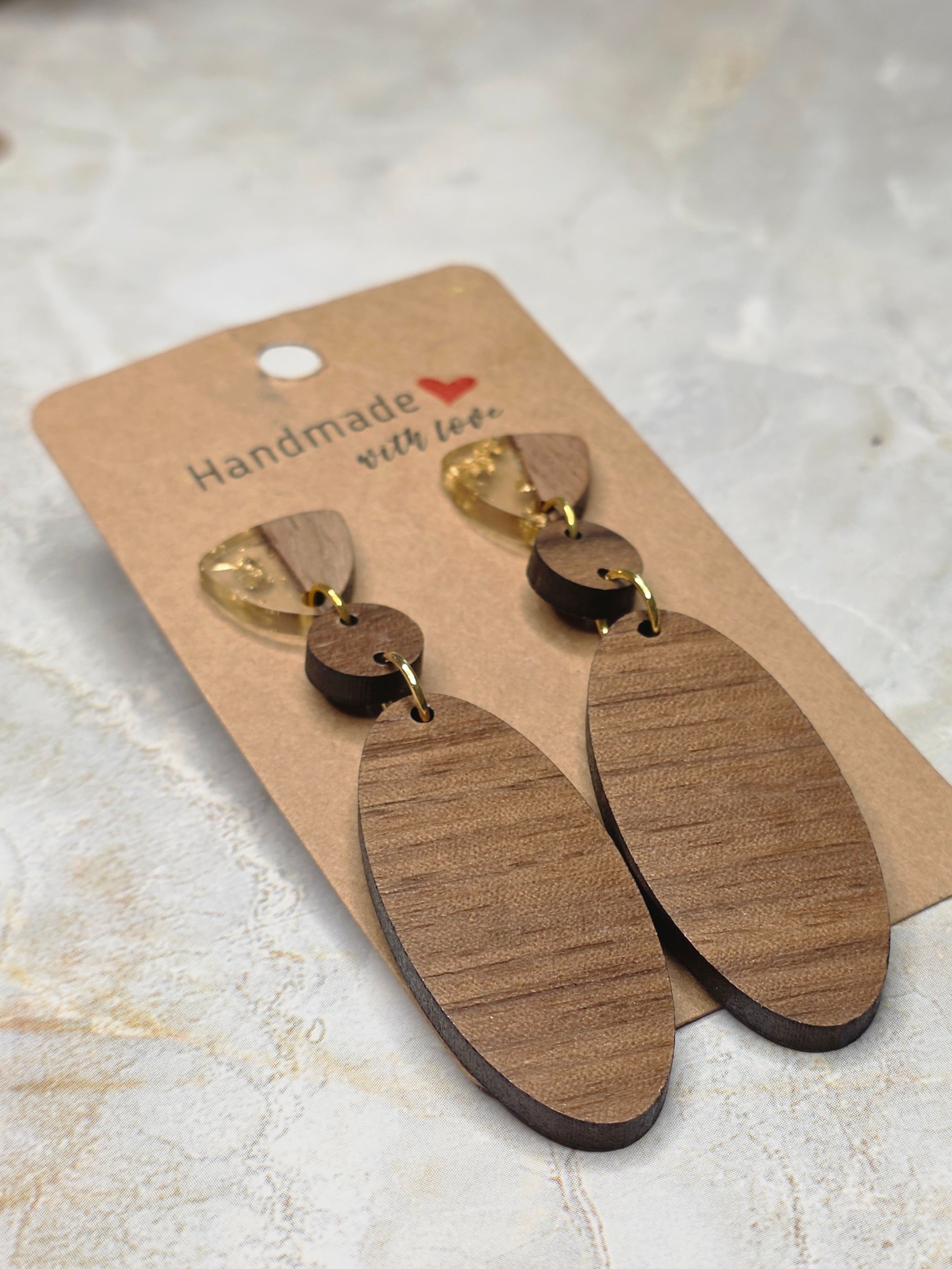 Resin & Wood Geo Dangle Earrings