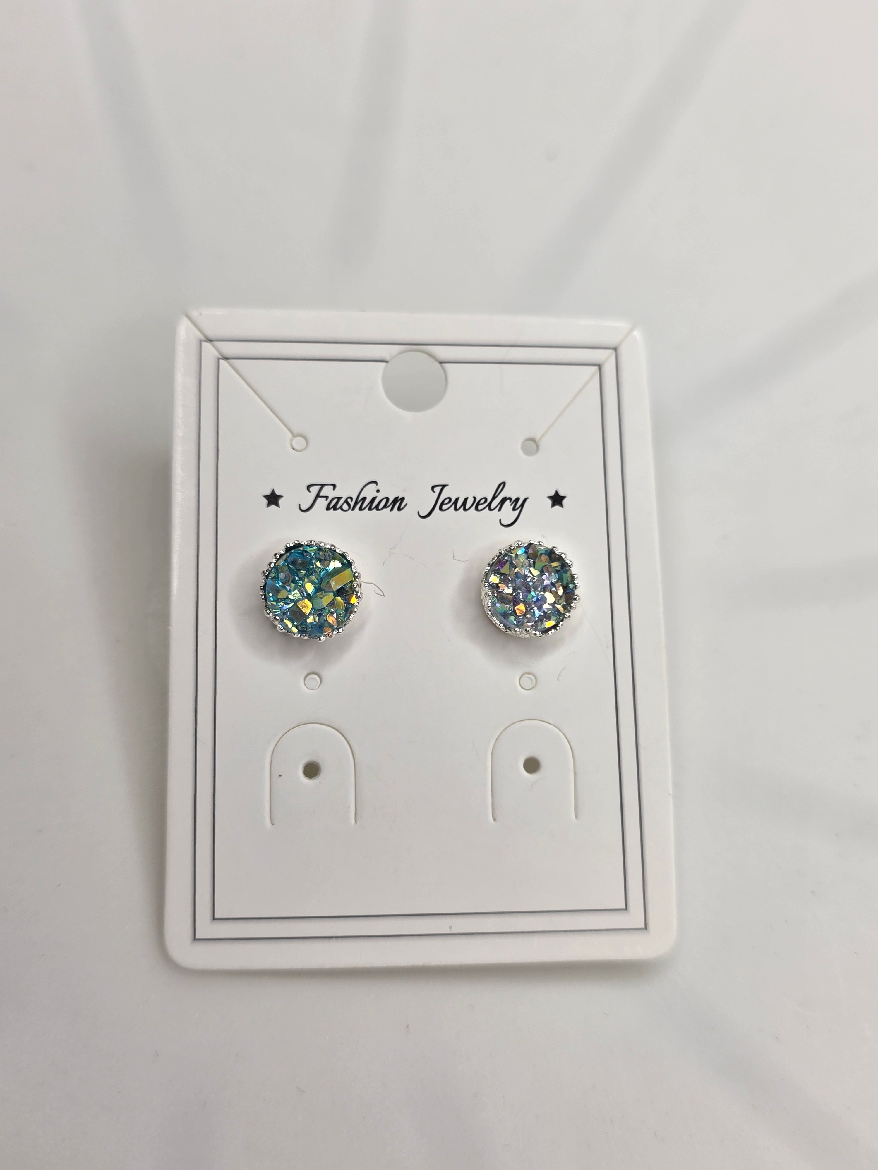 Iridescent Teal Druzy Stud Earrings