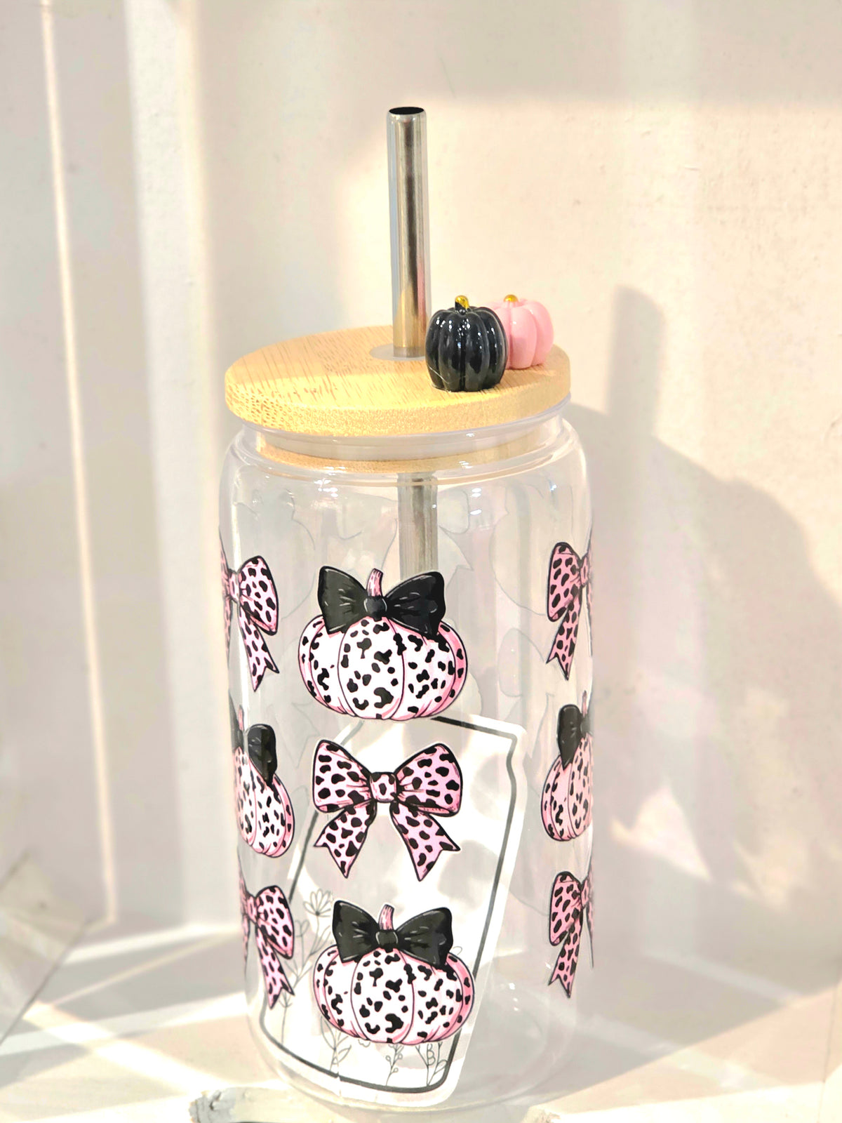 16 oz Pink Leopard Pumpkin & Bow Acrylic Tumbler