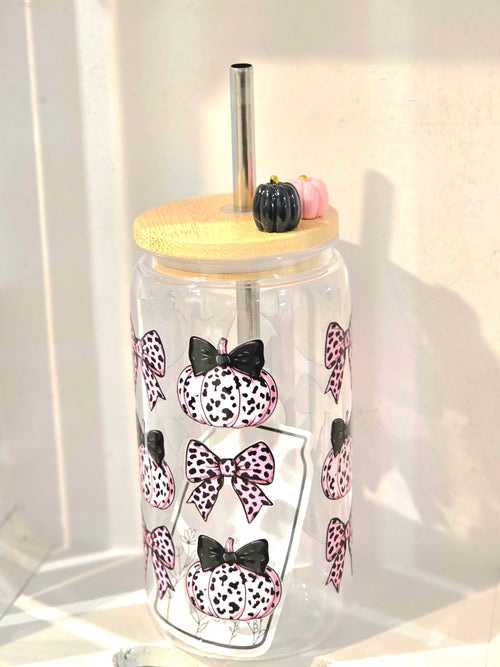 16 oz Pink Leopard Pumpkin & Bow Acrylic Tumbler