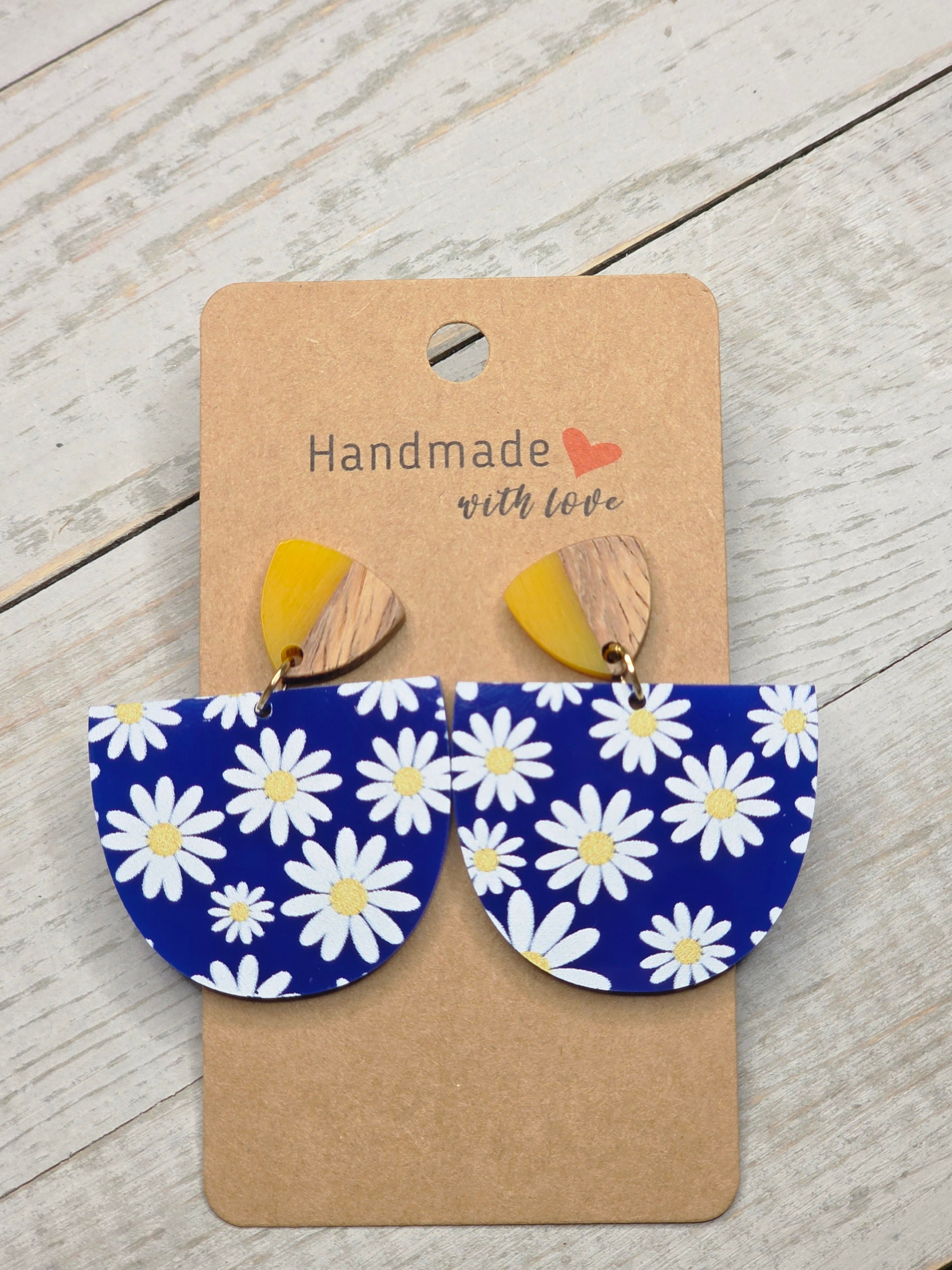 Daisy Acrylic & Wood Dangle Earrings