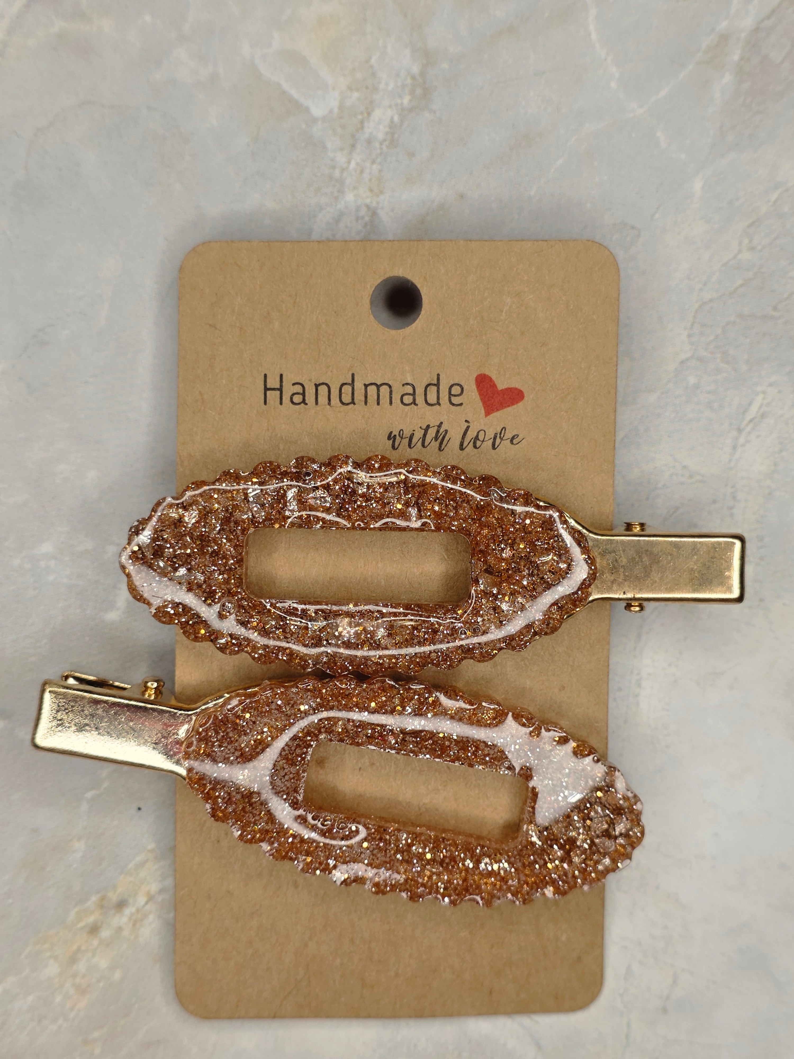 Handmade Resin Hair Clip – Orange Glitter