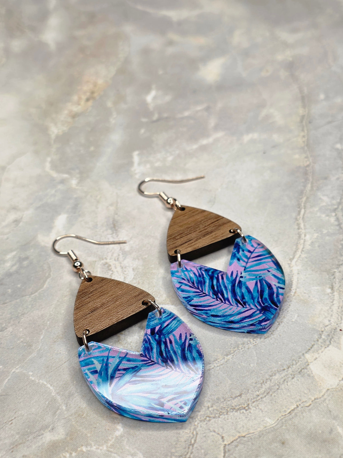 Tropical Palm Leaf Wood & Resin Earrings