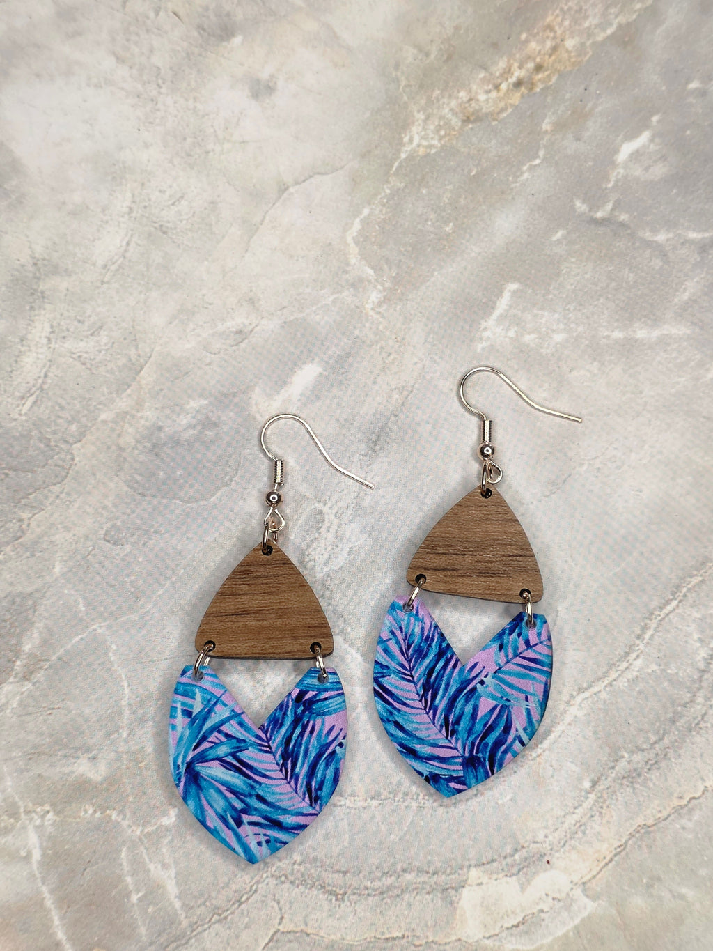 Tropical Palm Leaf Wood & Resin Earrings
