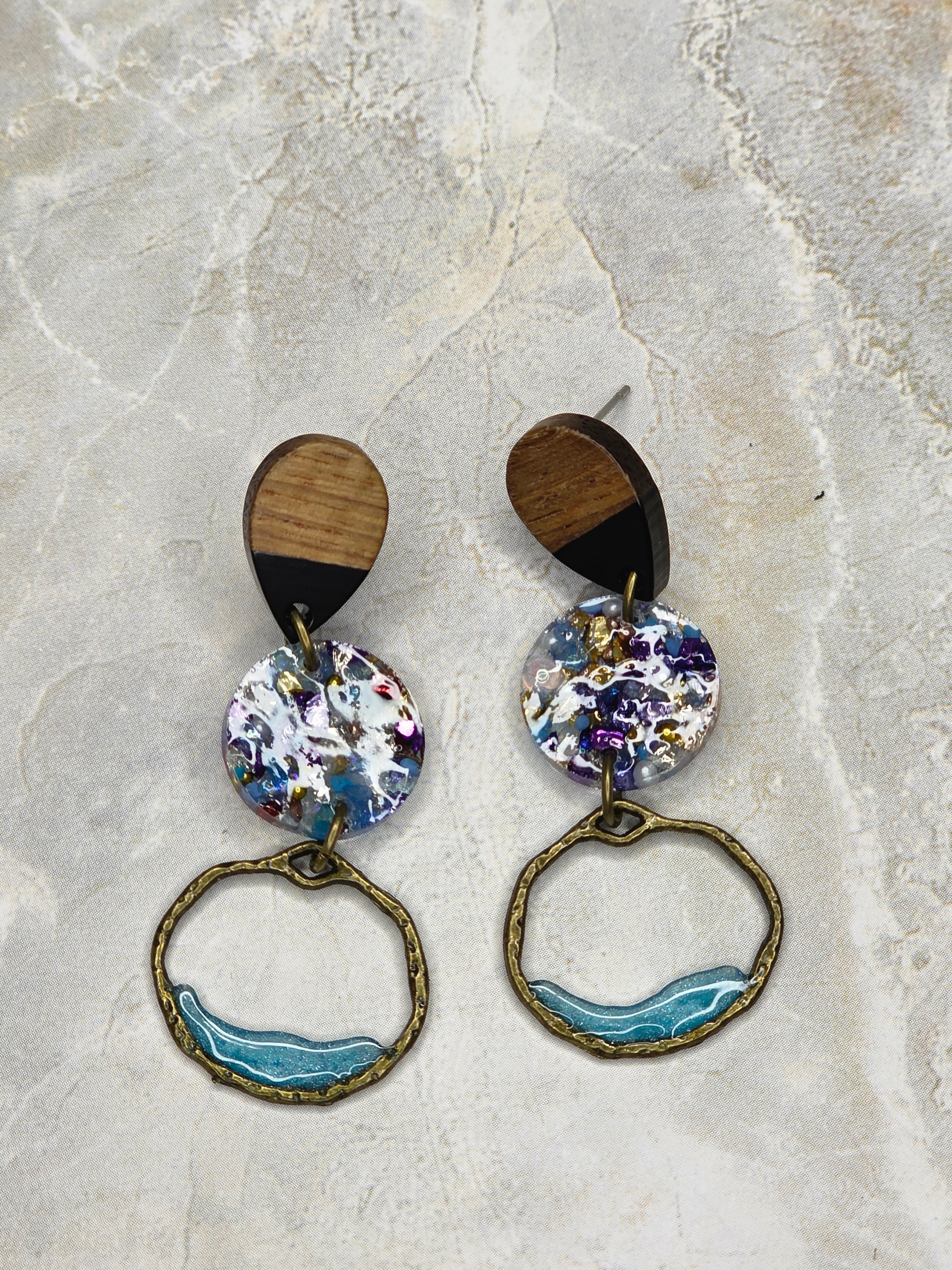 Galaxy Confetti Resin & Wood Drop Earrings