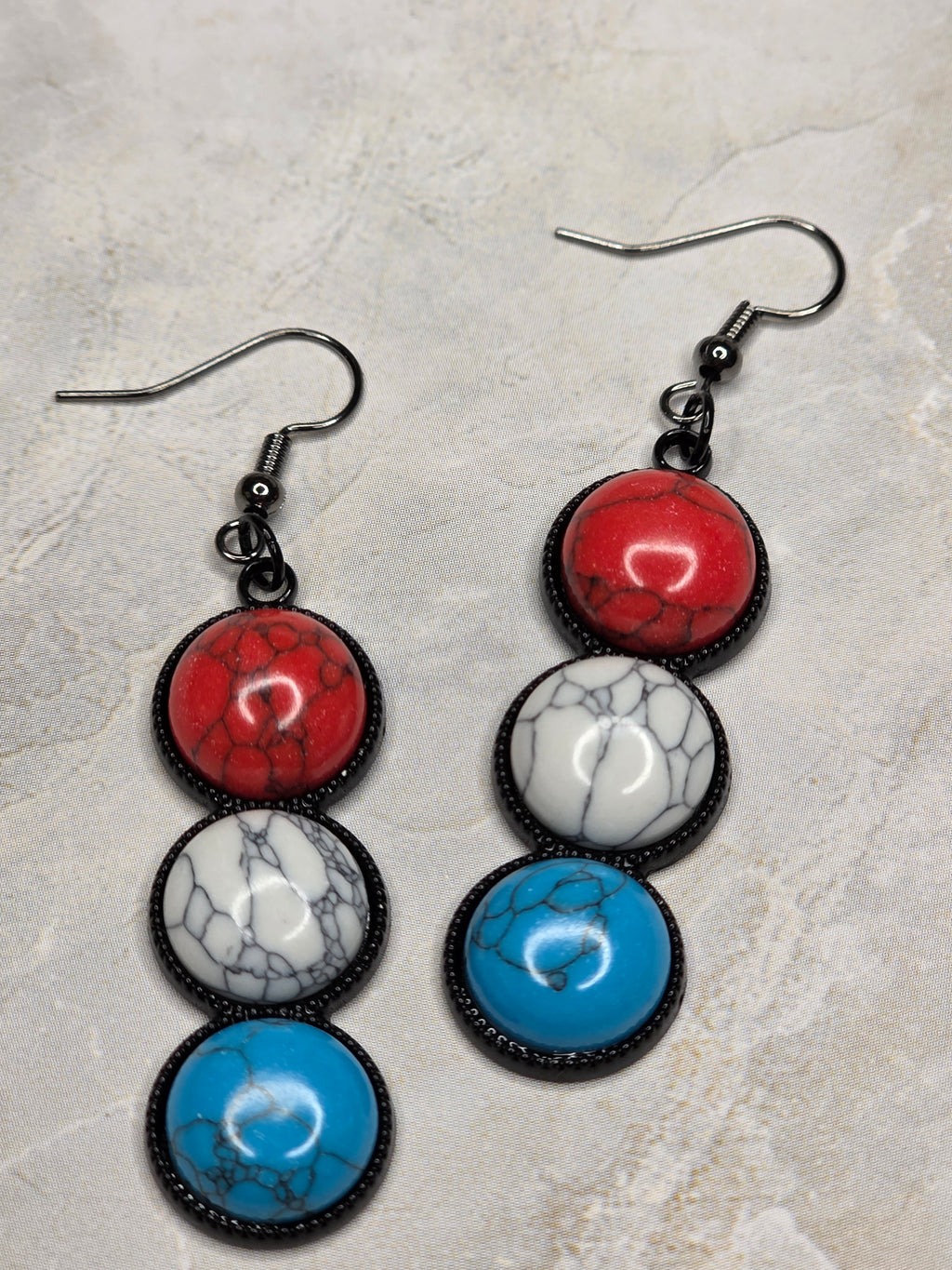 Red White & Turquoise Triple Drop Earrings