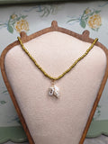 Gold Seed Bead & Wire-Wrapped Shell Charm Necklace