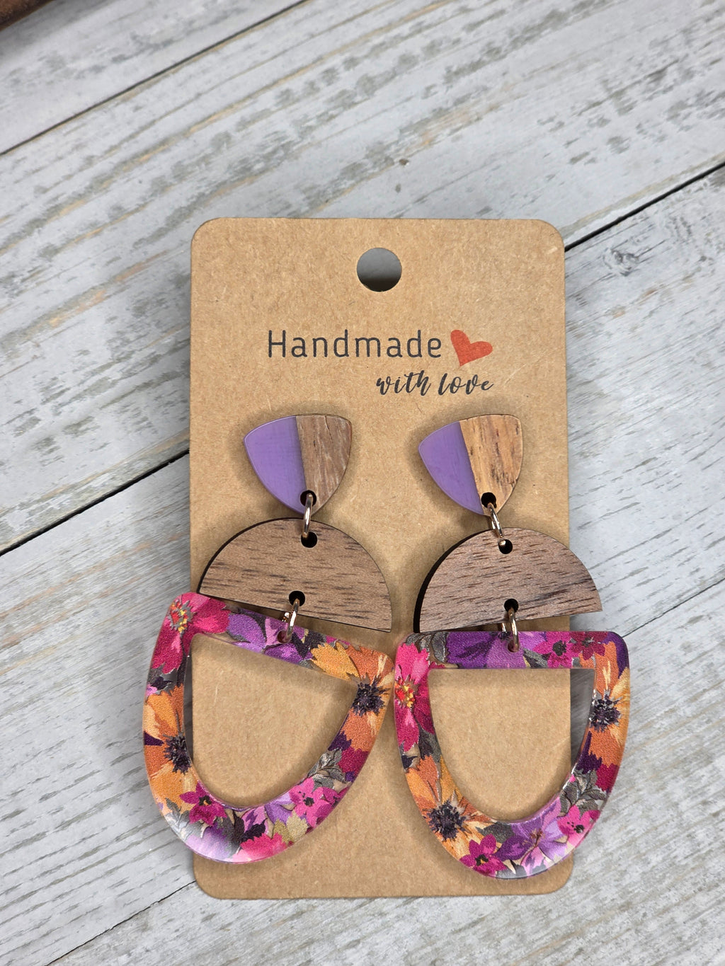 Wildflower Acrylic & Wood Dangle Earrings