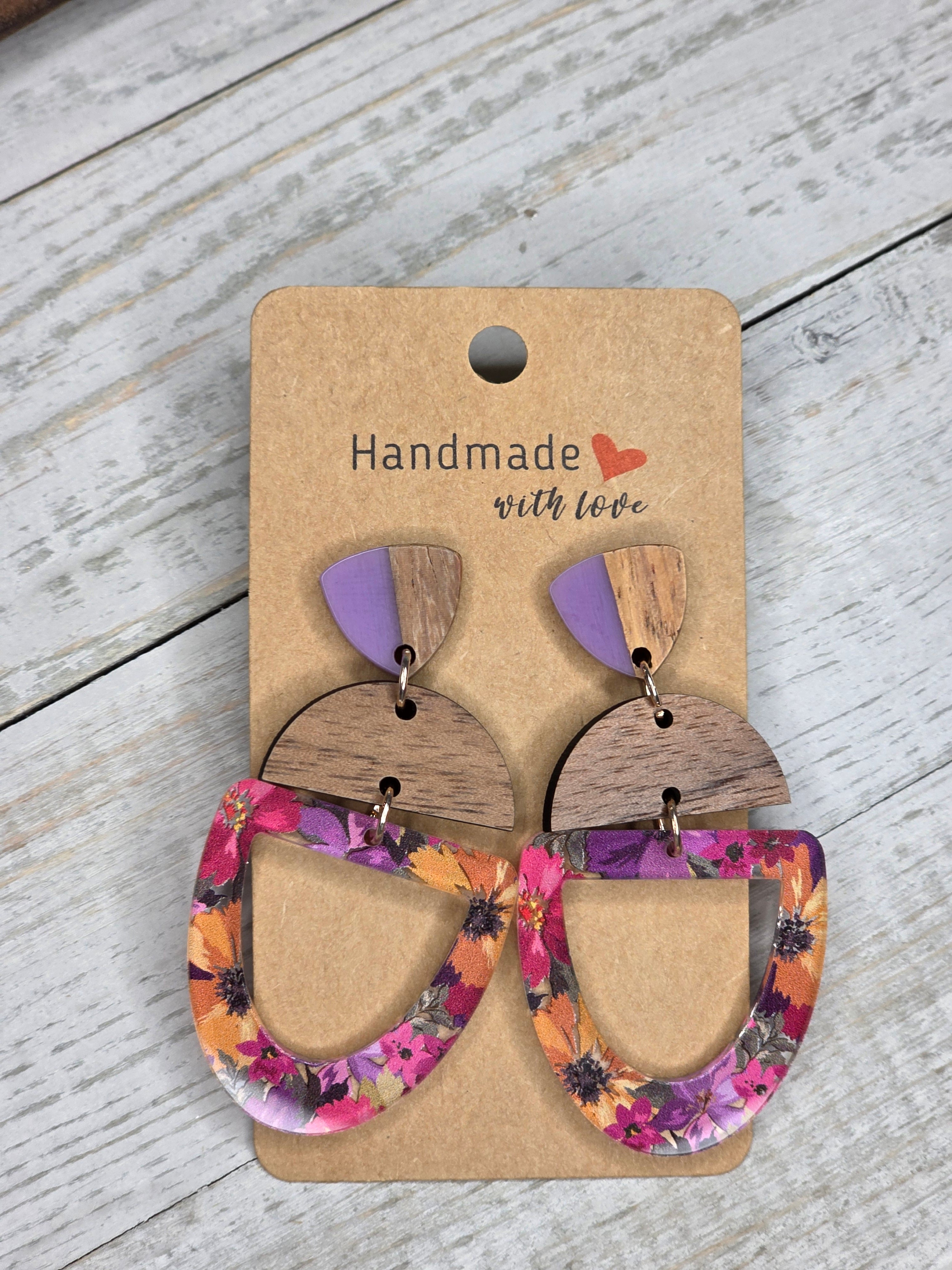 Wildflower Acrylic & Wood Dangle Earrings