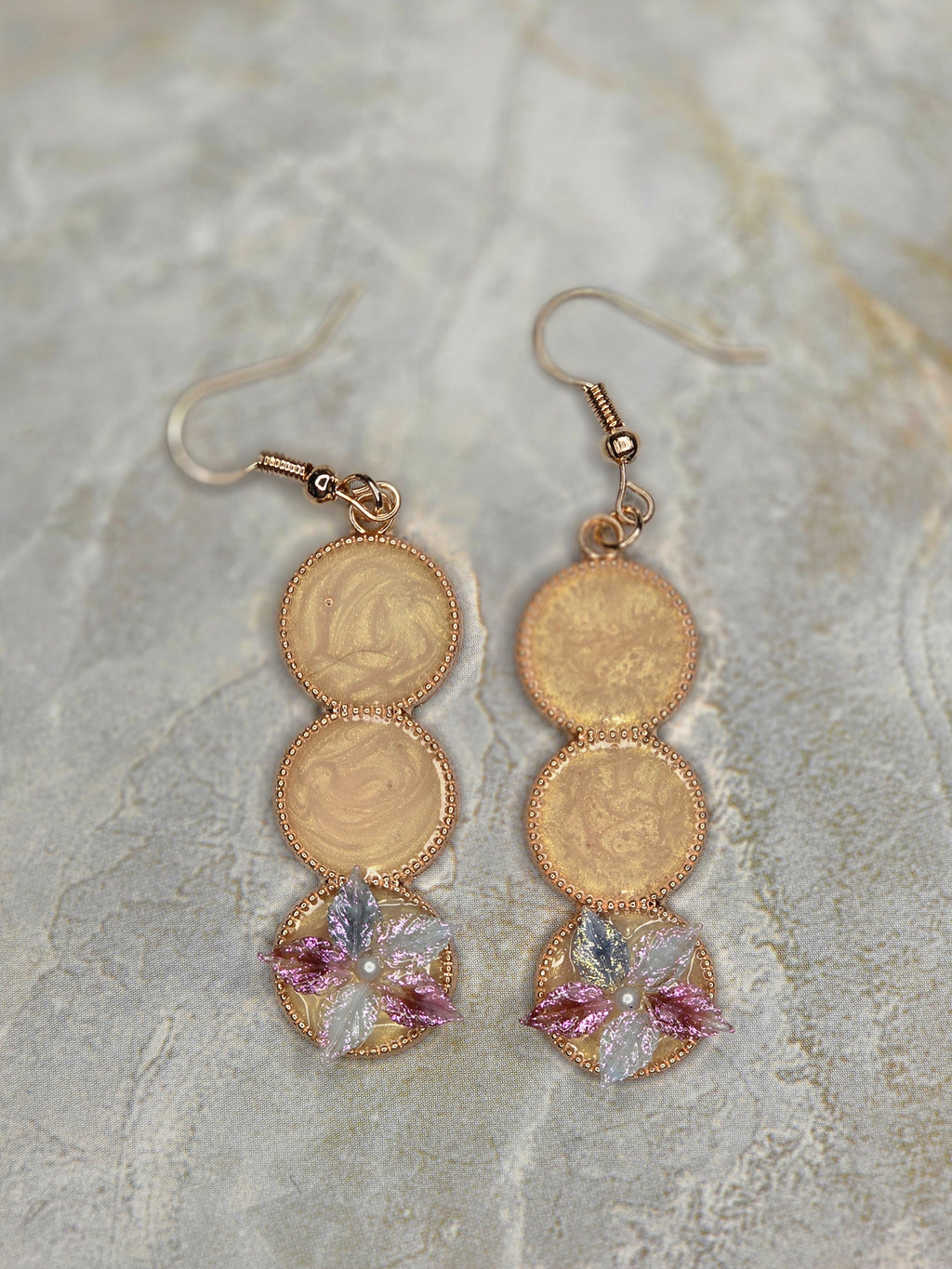 Rose Gold Floral Triple Drop Earrings