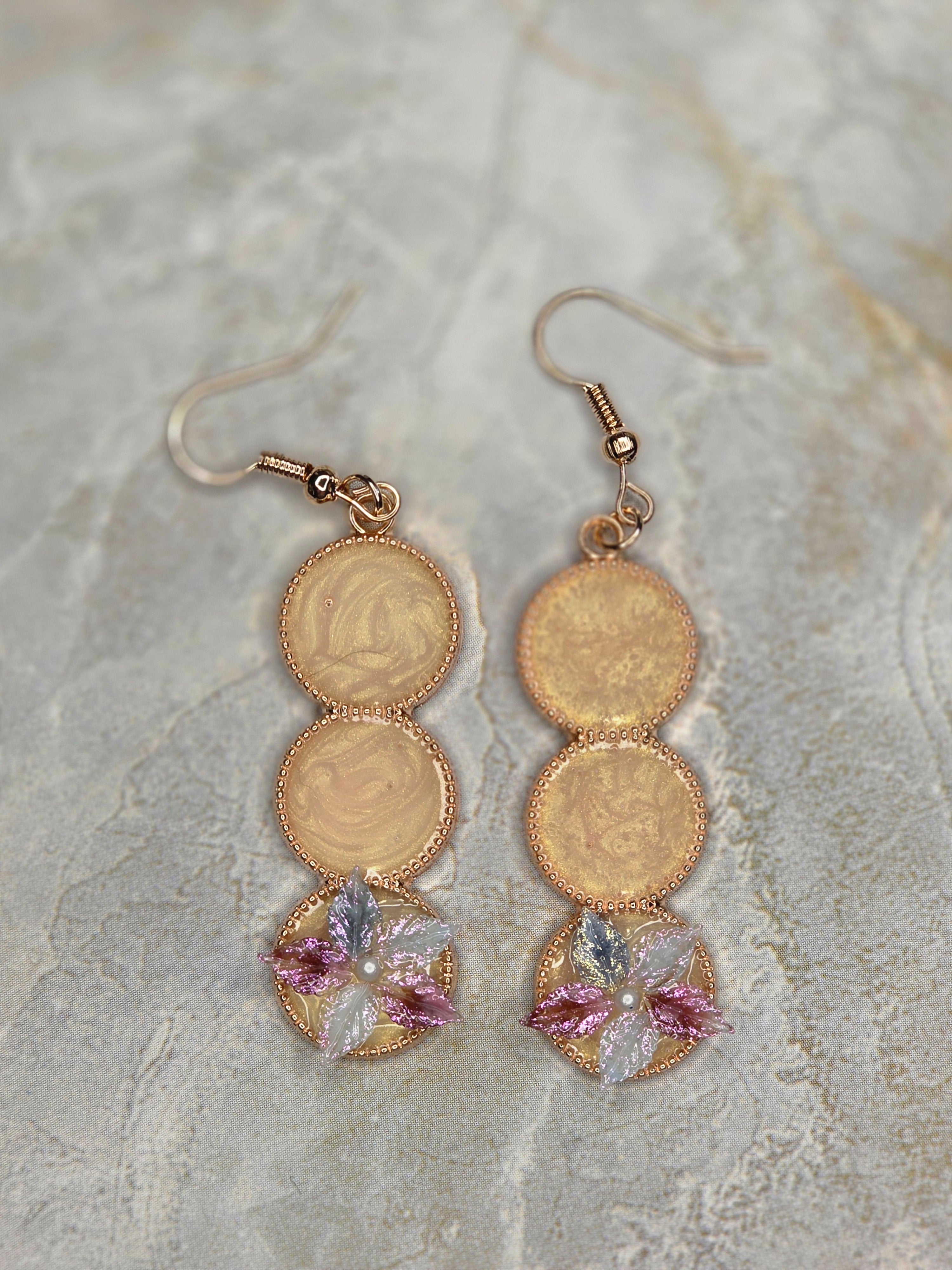 Rose Gold Floral Triple Drop Earrings