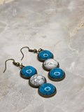 Dark Turquoise & White Triple Drop Earrings