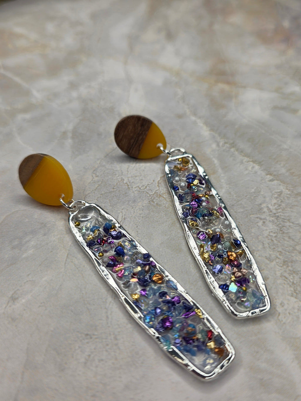 Wood & Resin Confetti Dangle Earrings