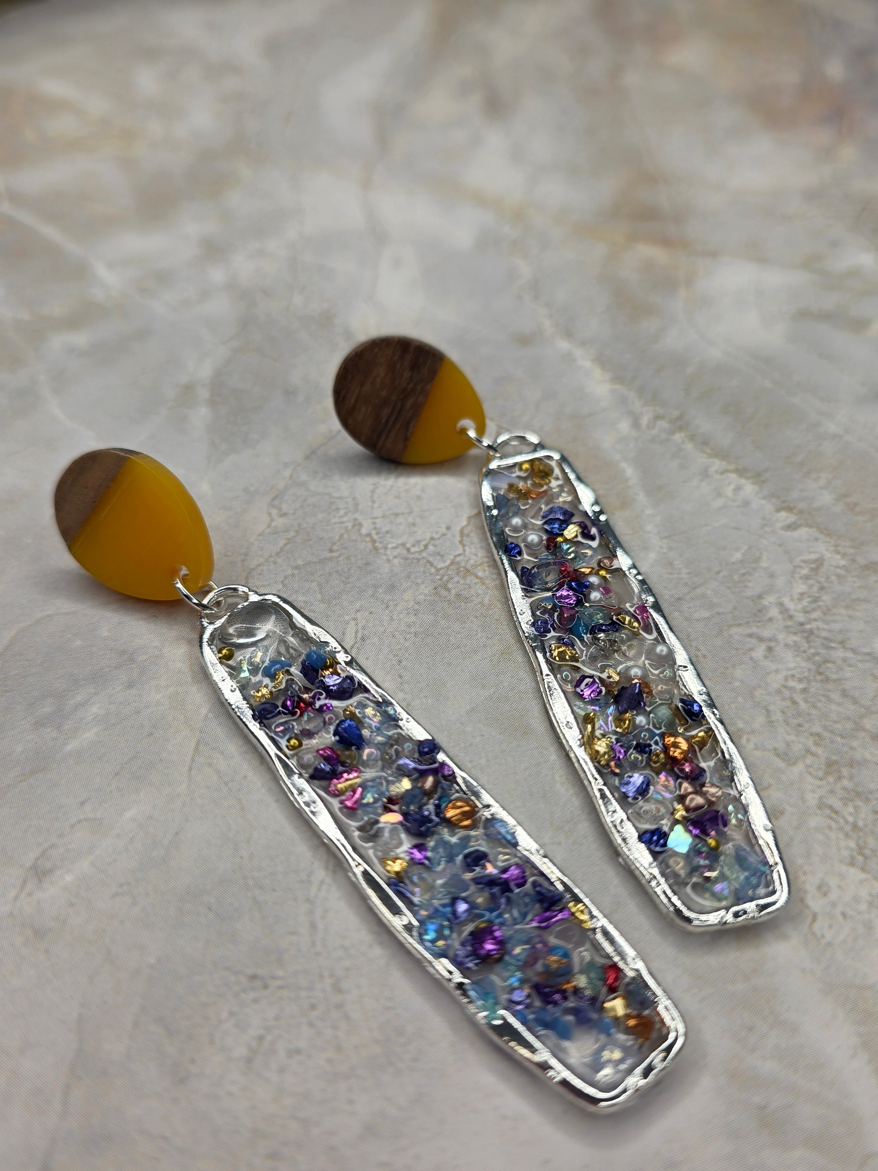 Wood & Resin Confetti Dangle Earrings